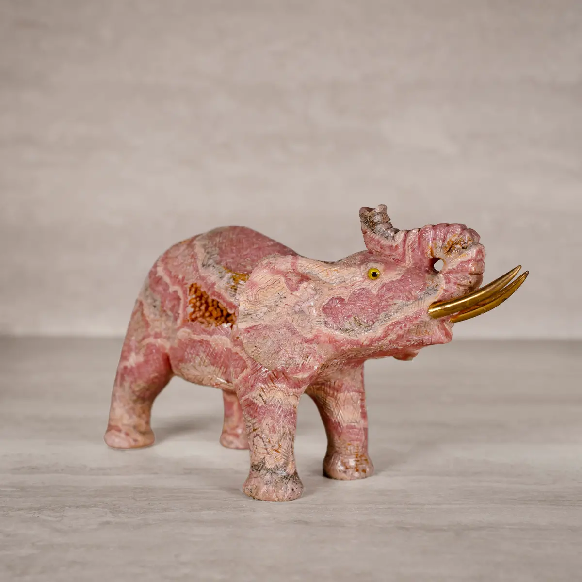 Rhodochrosite Elephant Carving From Argentina - 8.75" / 1,545 G 1