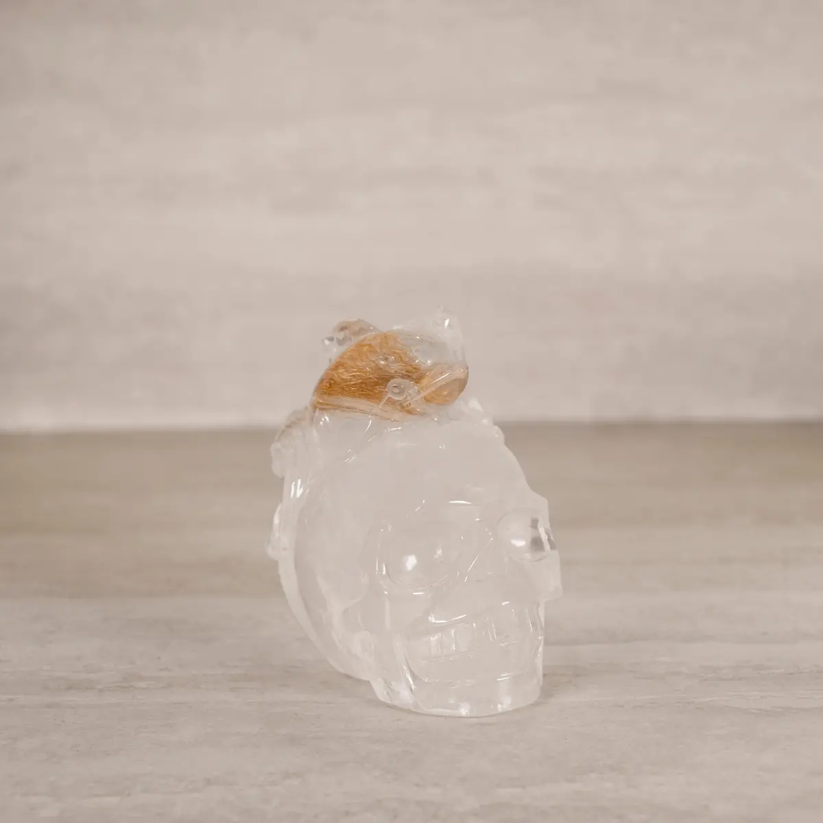Natural Brazilian Rutilated Quartz Dolphins On Skull Carving - 5.5" / 1,827 G 1