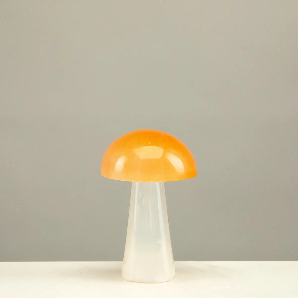 White & Orange Selenite Mushroom 3.5" 1