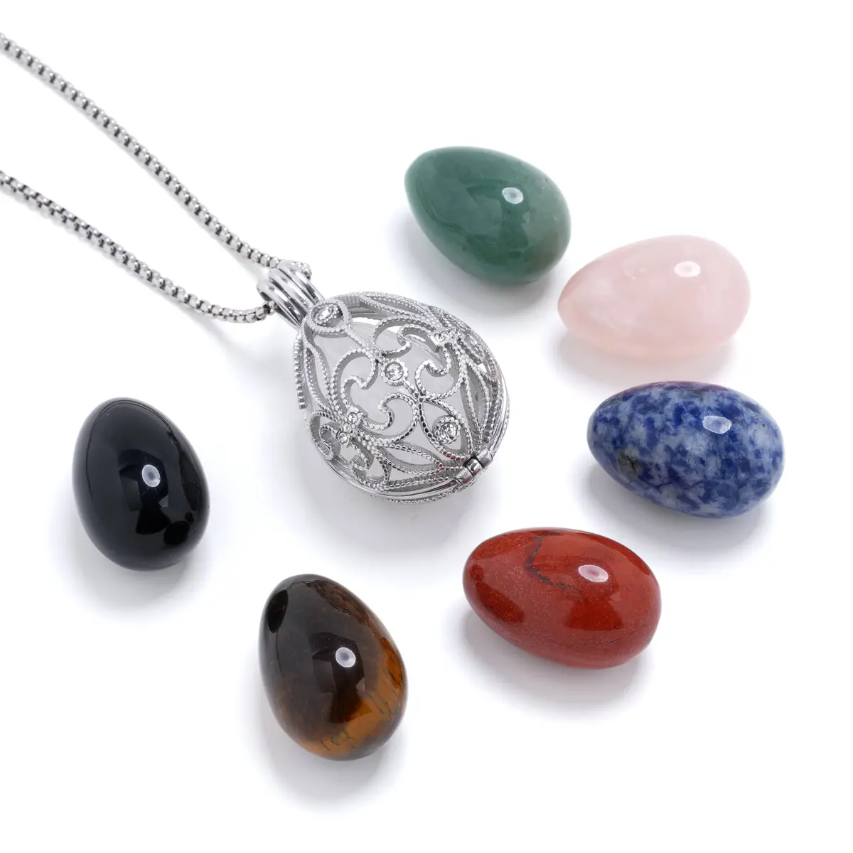 Silver Stainless Steel Faberge Egg Interchangeable Locket 1
