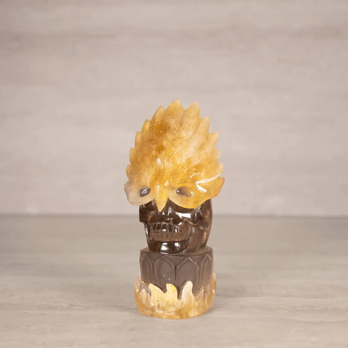 Natural Brazilian Citrine & Smoky Quartz Skull Carving - 7.75" / 1,406 G 1