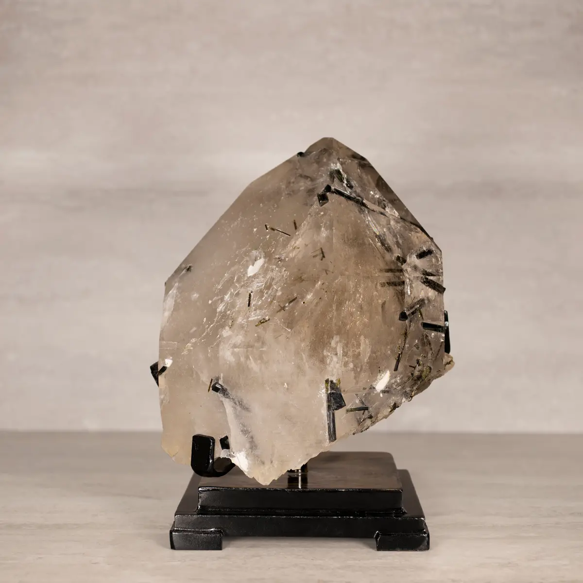 Natural Brazilian Tourmaline In Smoky Quartz On Custom Stand - 12.5" / 23 Lbs 1