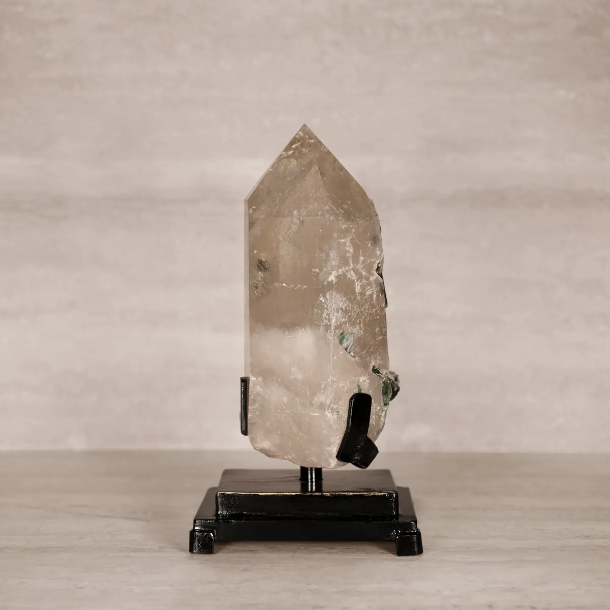Natural Brazilian Tourmaline In Smoky Quartz On Custom Stand - 13.5" / 12.6 Lbs 1