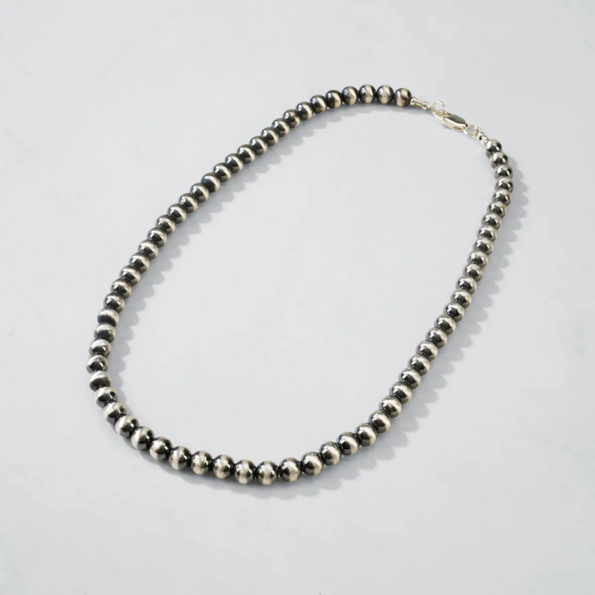 16" Single Strand 6Mm Navajo Pearl Usa Handmade 925 Sterling Silver Necklace 1