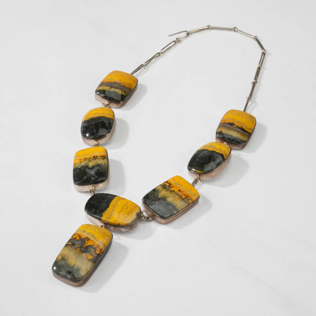 22" Bumblebee Jasper Rectangular Usa Handmade 925 Sterling Silver Necklace 1