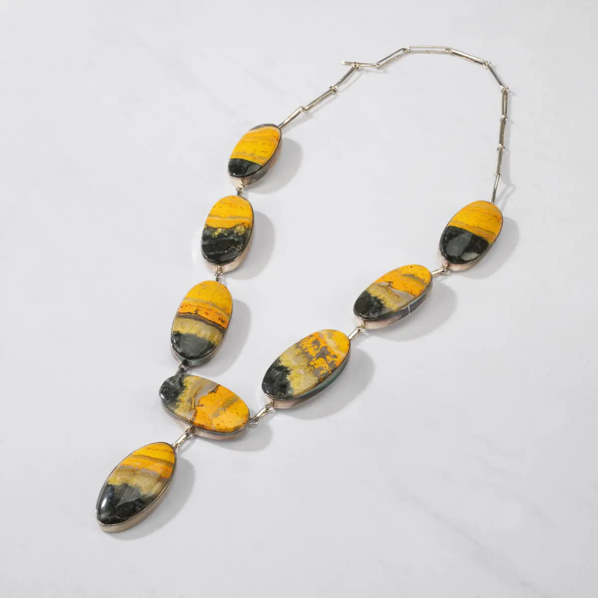 24" Bumblebee Jasper Oval Usa Handmade 925 Sterling Silver Necklace 1
