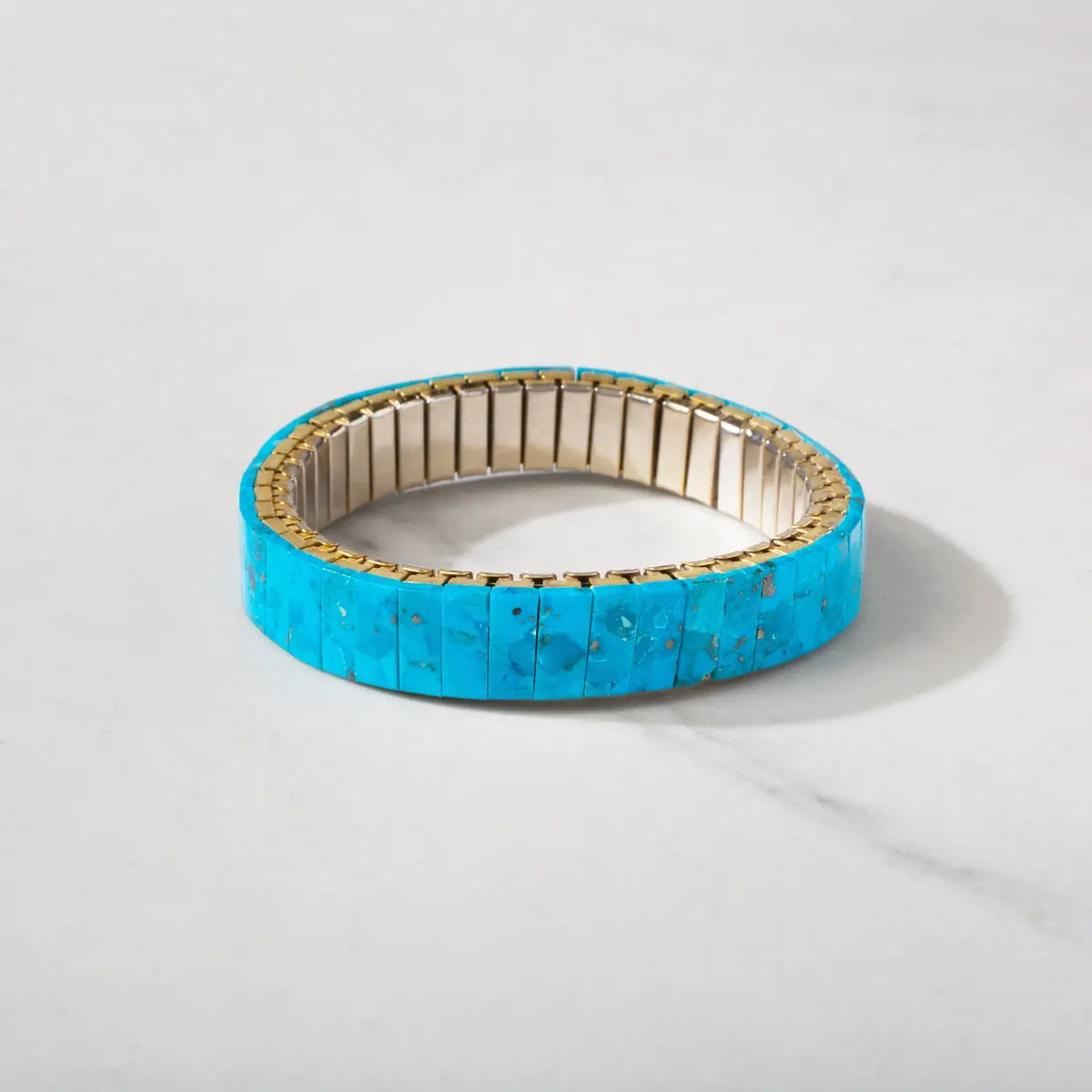 Banded Kingman Turquoise Compress Nuggets & 925 Sterling Silver Usa Handmade Elastic Stretch Bracelet 1