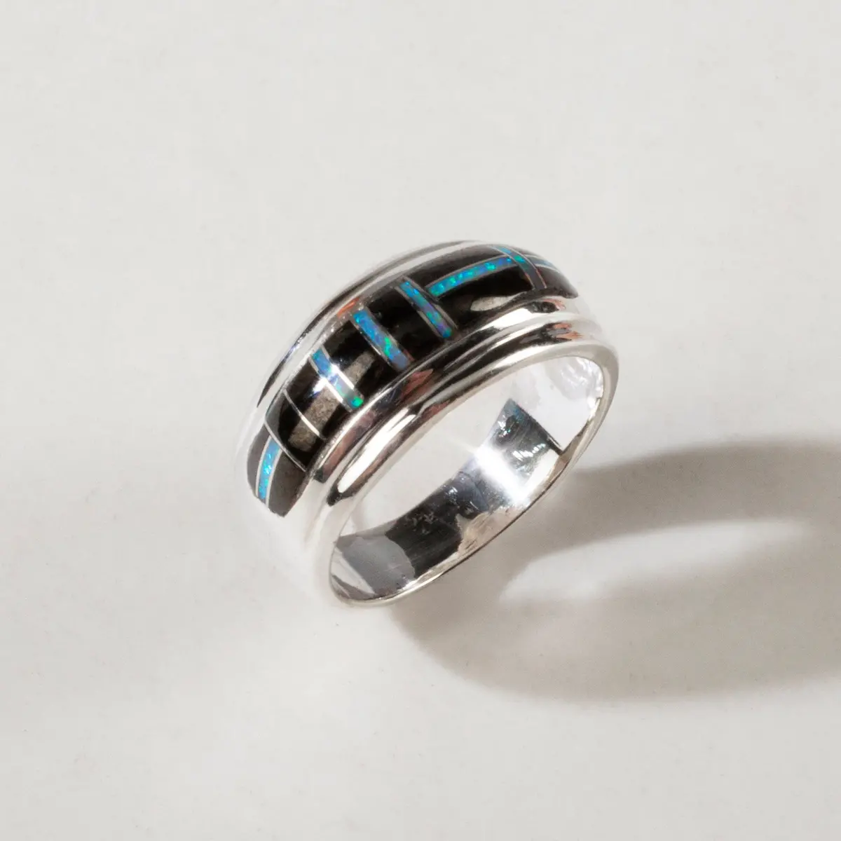Black Onyx 925 Sterling Silver Ring Handmade With Laboratory Opal Accent 1