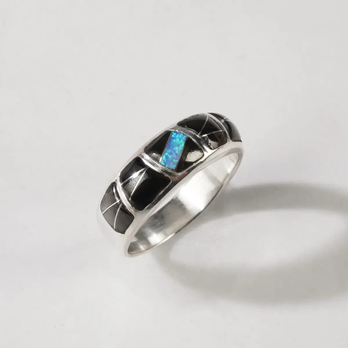 Black Onyx 925 Sterling Silver Ring Handmade With Laboratory Opal Accent 1