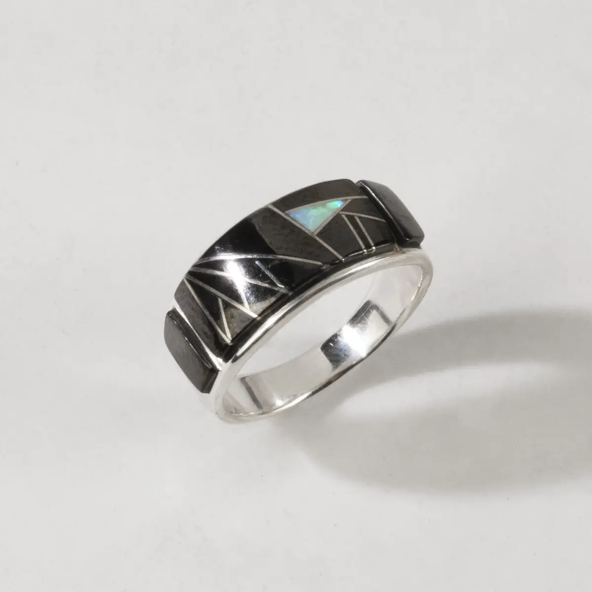 Black Onyx 925 Sterling Silver Ring Usa Handmade With Laboratory Opal Accent 1