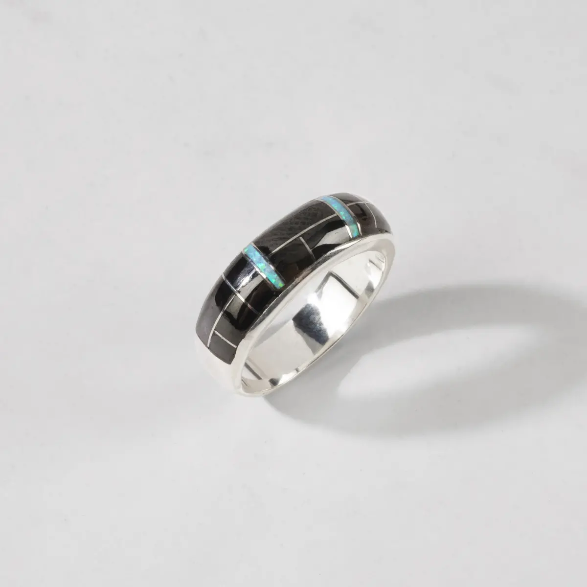 Black Onyx 925 Sterling Silver Ring Usa Handmade With Laboratory Opal Accent 1