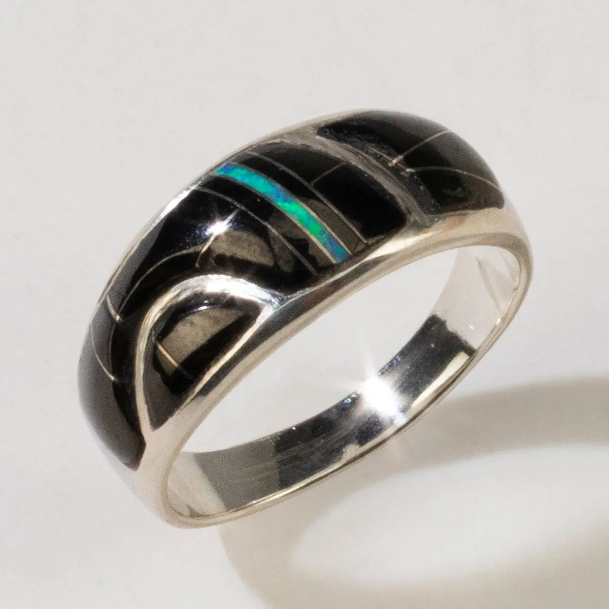 Black Onyx 925 Sterling Silver Ring Usa Handmade With Labratory Opal Accent 1