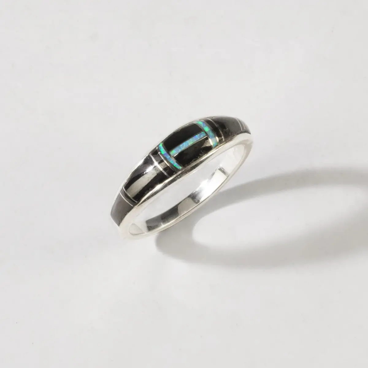 Black Onyx 925 Sterling Silver Ring Usa Handmade With Labratory Opal Accent 1