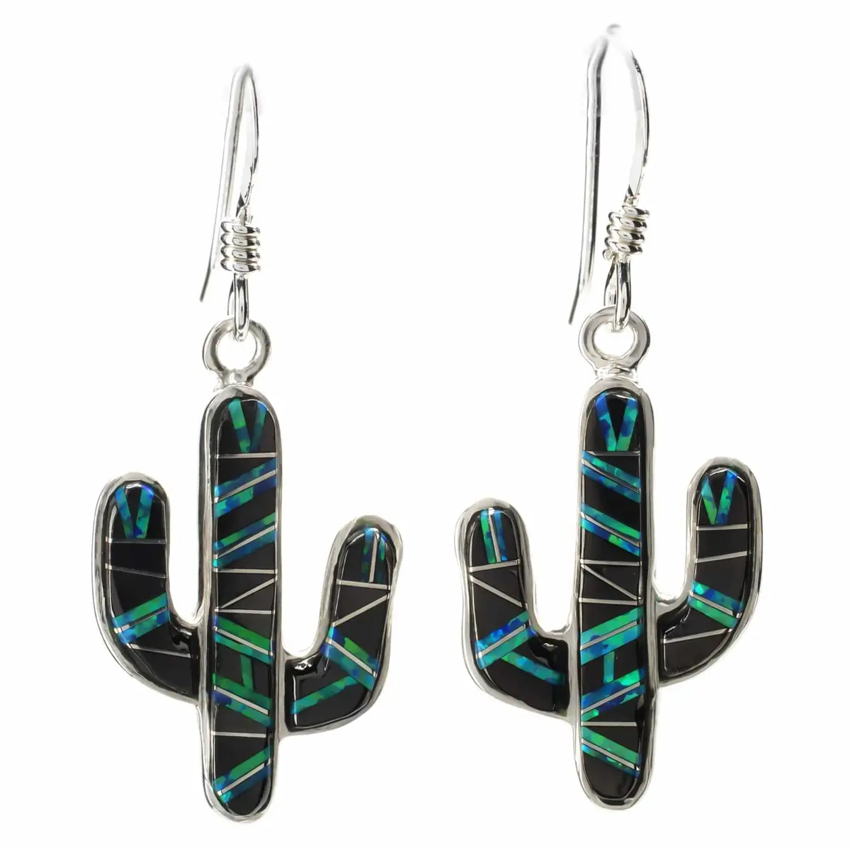 Black Onyx Cactus 925 Sterling Silver Earring With French Hook Usa Handmade 1