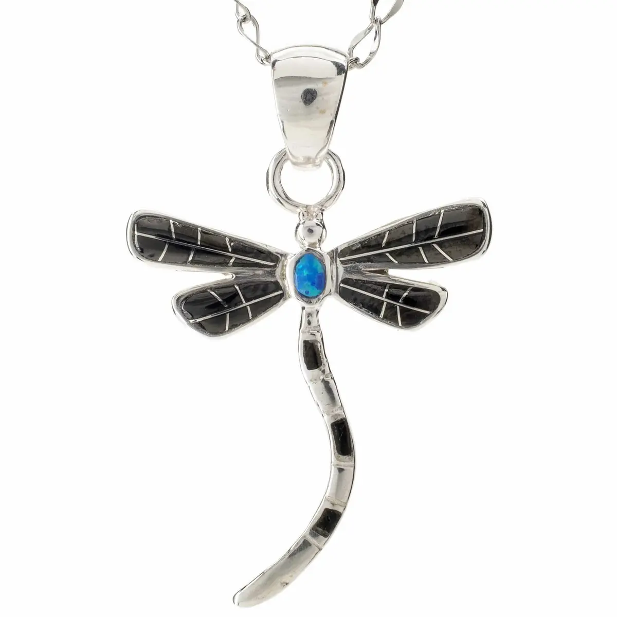 Black Onyx Dragonfly 925 Sterling Silver Pendant Usa Handmade With Opal Accent 1