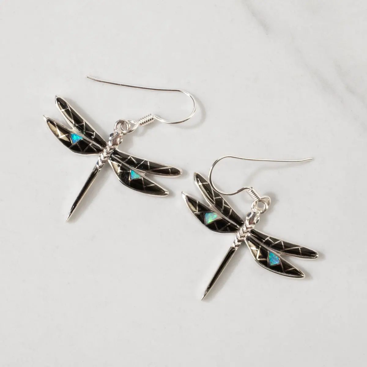 Black Onyx Dragonfly 925 Sterling Silver Usa Handmade Earring With French Hook 1