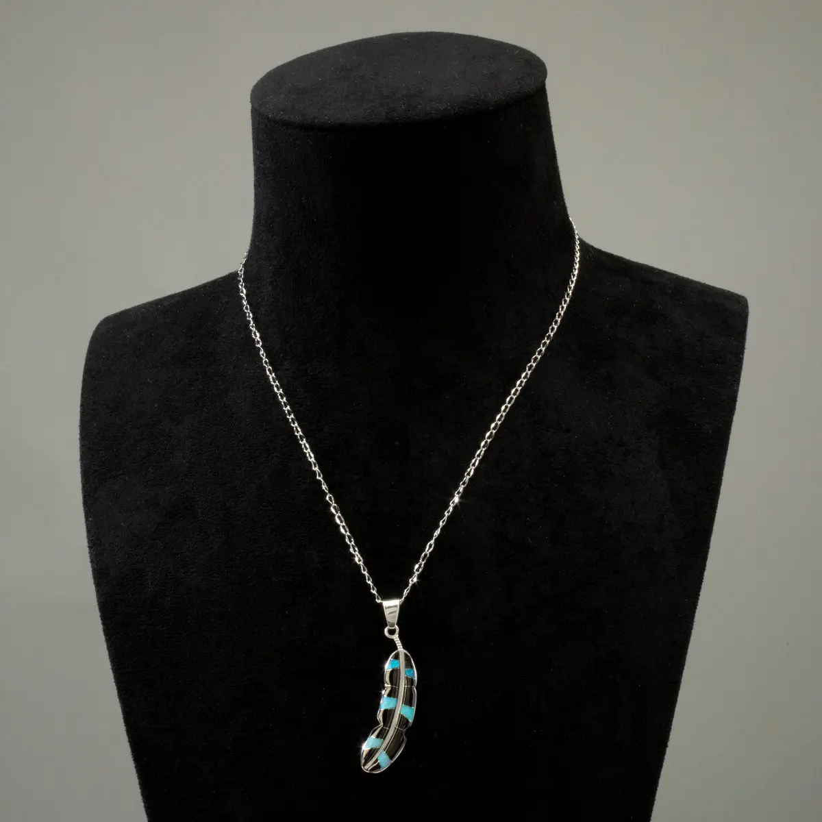 Black Onyx Feather 925 Sterling Silver Pendant Usa Handmade With Opal Accent 2