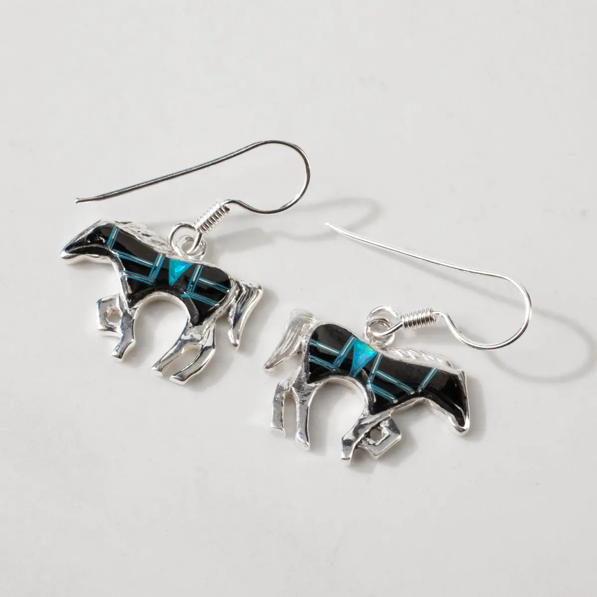 Black Onyx Horse Usa Handmade 925 Sterling Silver Earrings With French Hook 1