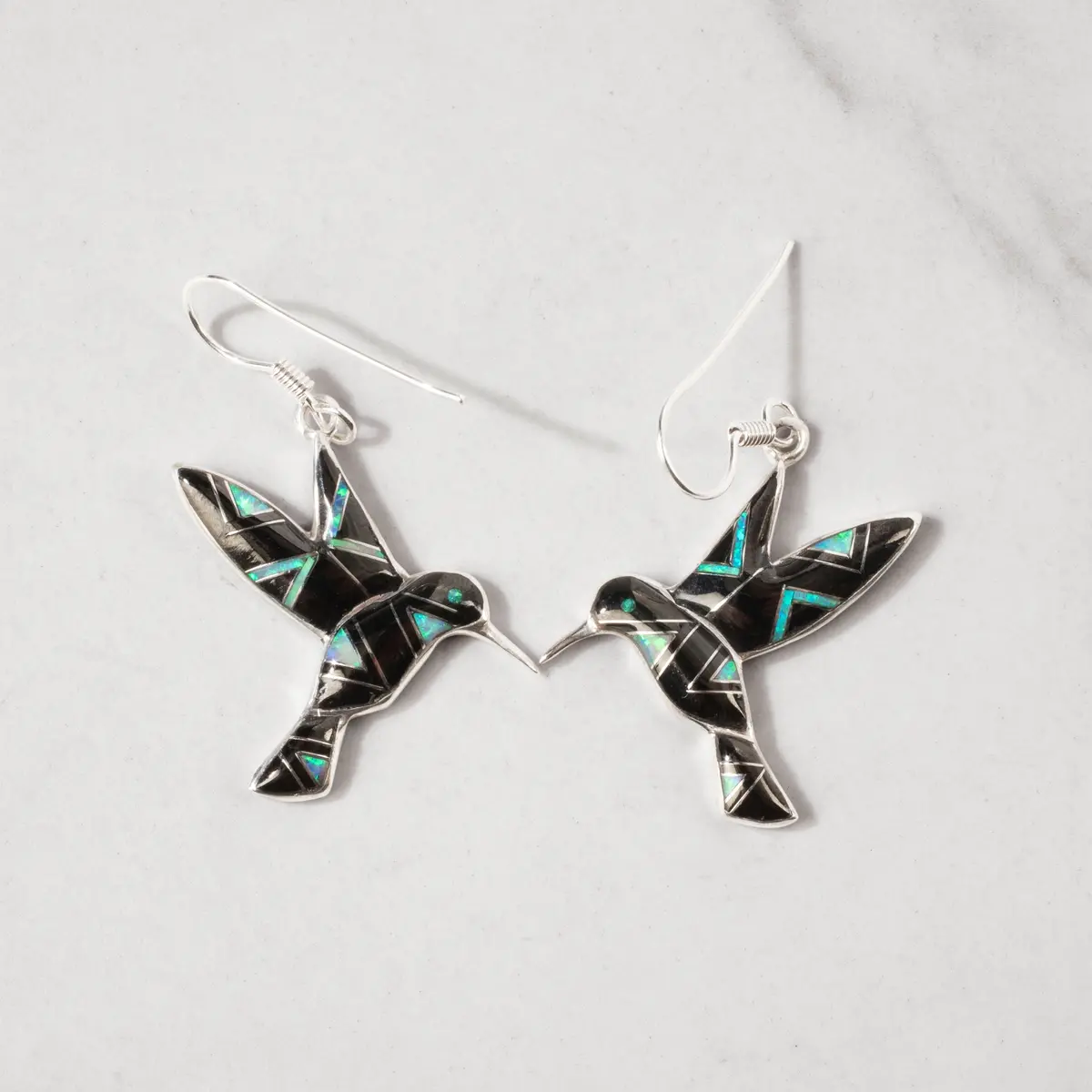 Black Onyx Hummingbird 925 Sterling Silver Usa Handmade Earrings With French Hook 1