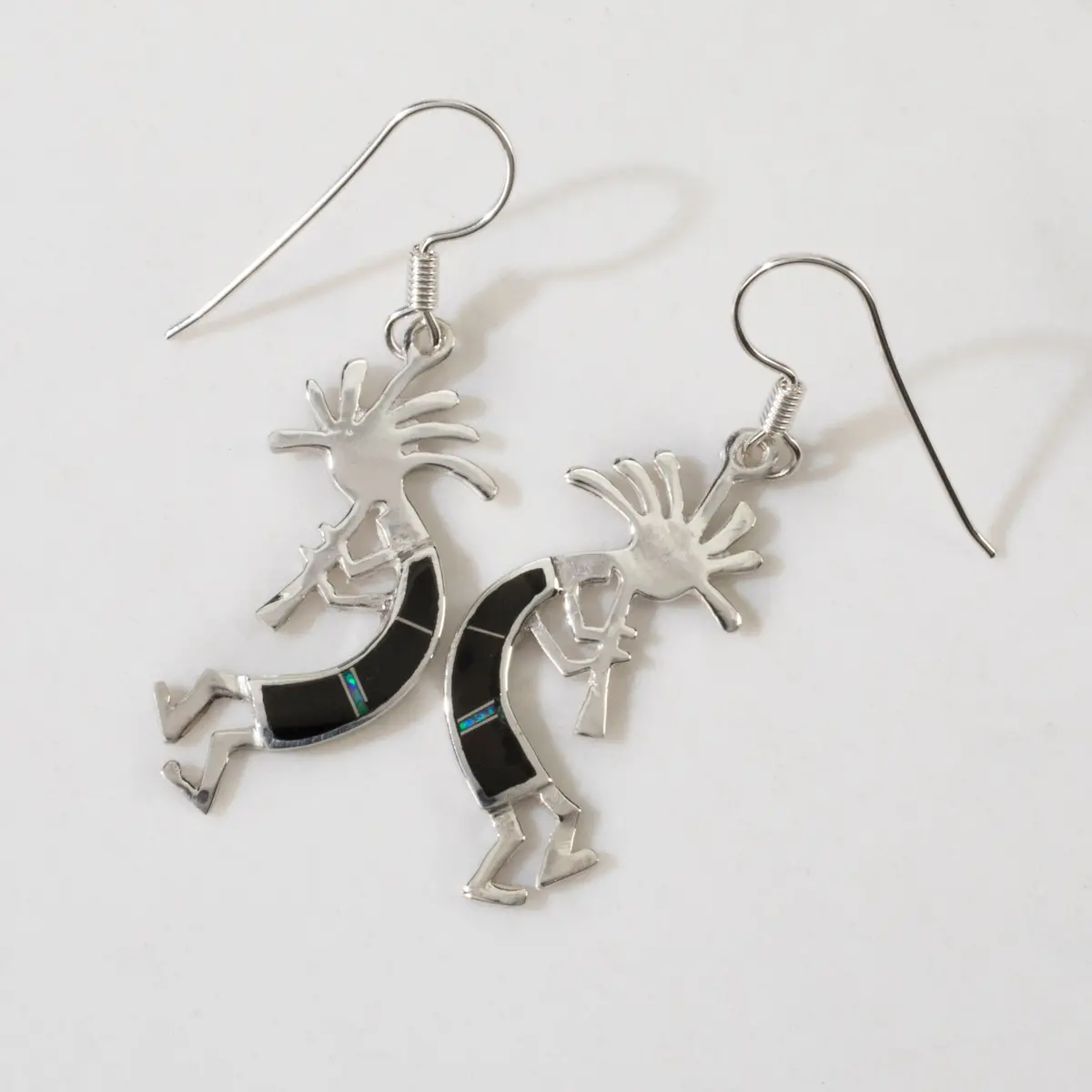Black Onyx Kokopelli Usa Handmade 925 Sterling Silver Earrings With French Hook 1