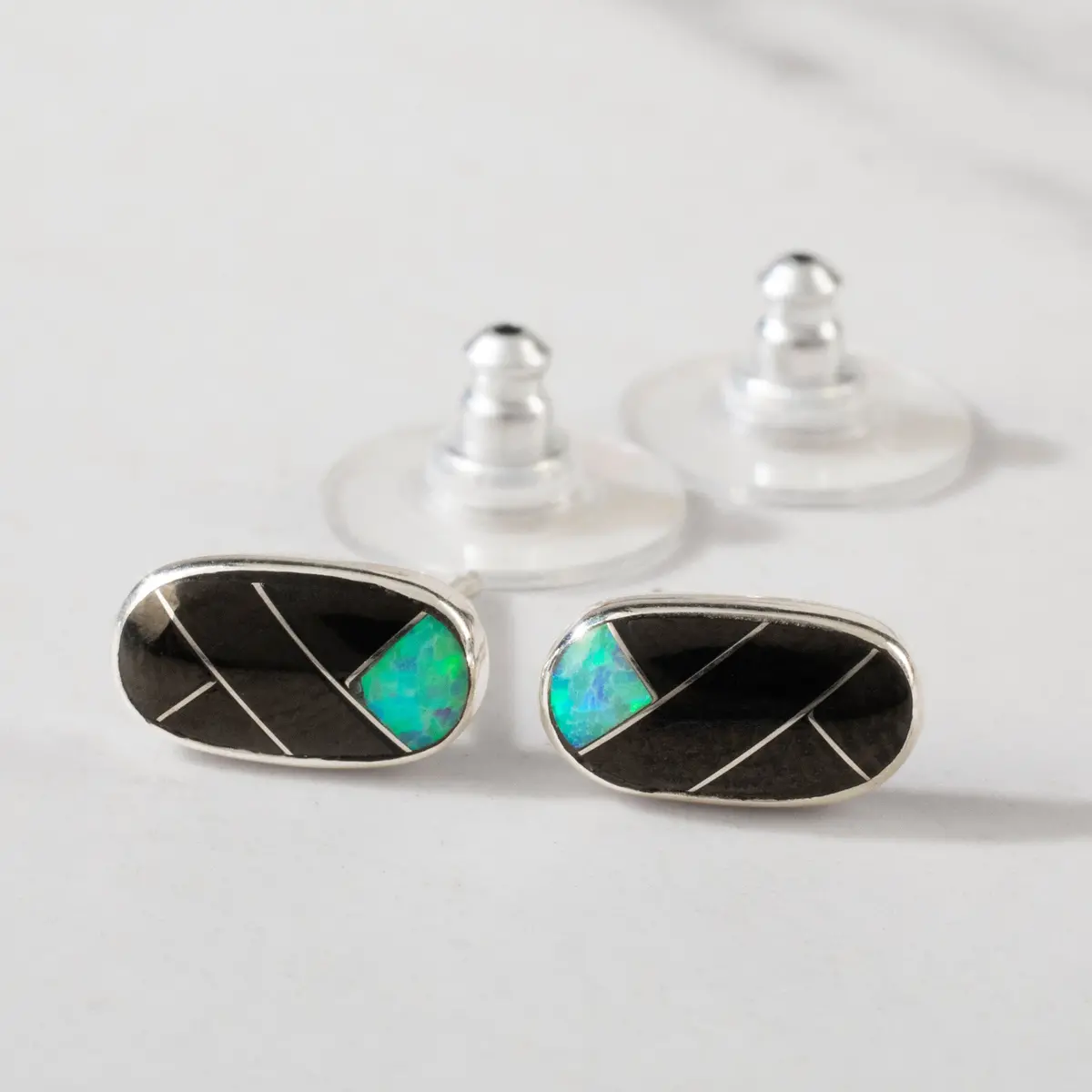 Black Onyx Oval 925 Sterling Silver Earring Usa Handmade With Stud Backing 1