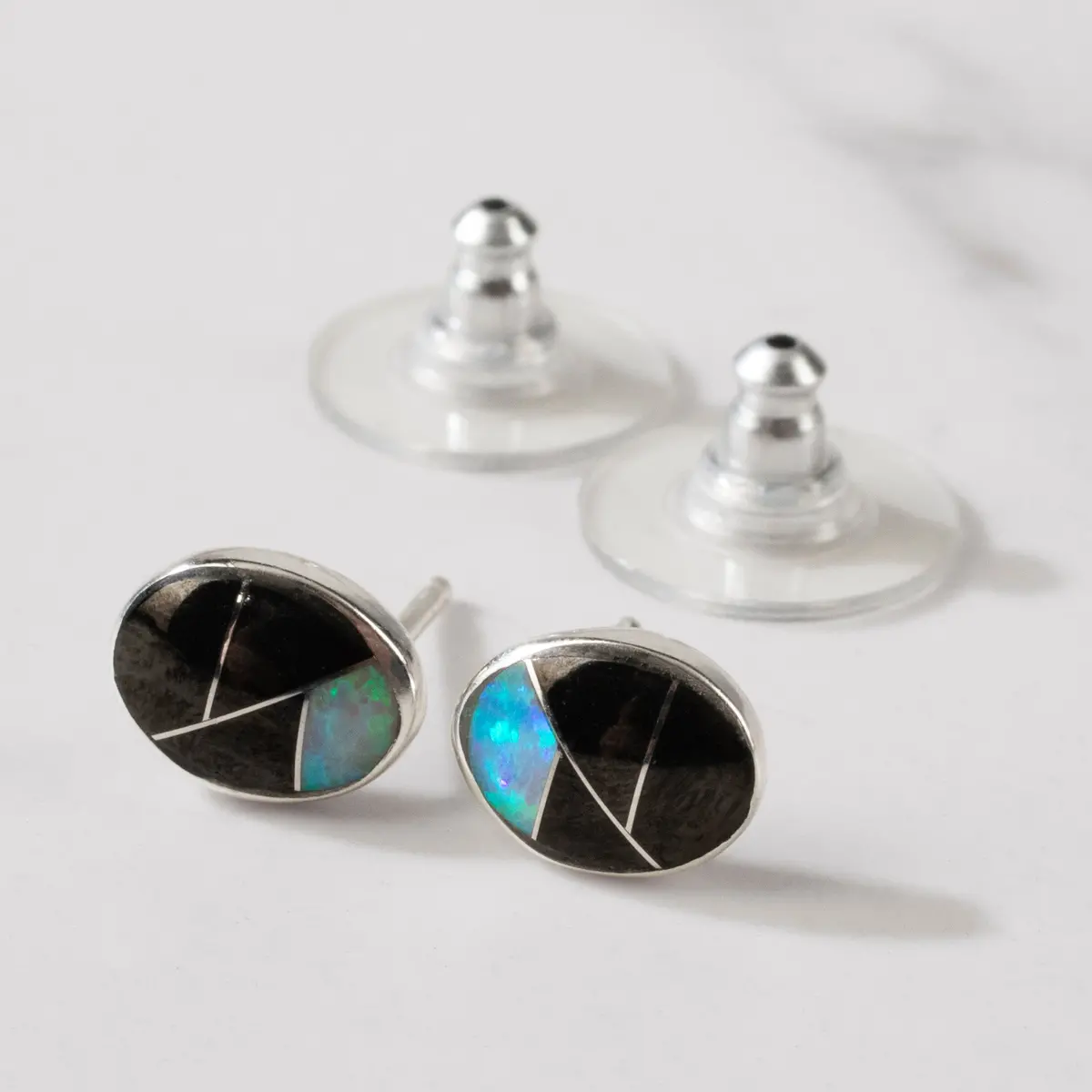 Black Onyx Oval 925 Sterling Silver Usa Handmade Earrings With Stud Backing 1