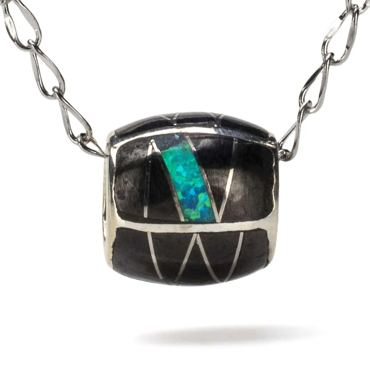 Black Onyx Bead 925 Sterling Silver Usa Handmade Pendant With Aqua Opal Accent 1