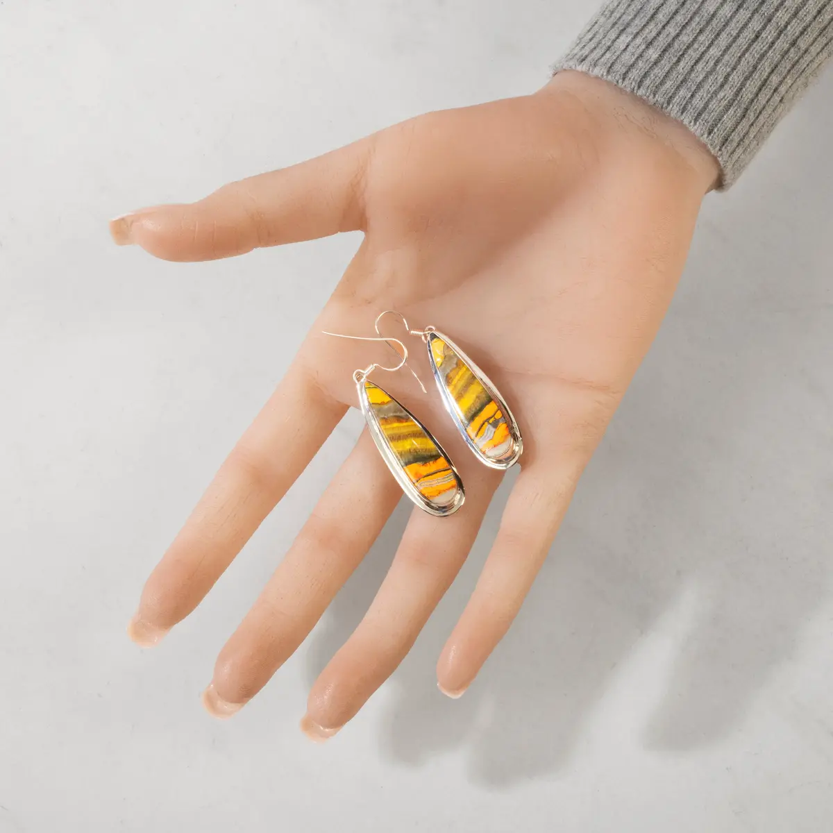Bumblebee Jasper Dangle Usa Handemade 925 Sterling Silver Earrings With French Hook Backing 2
