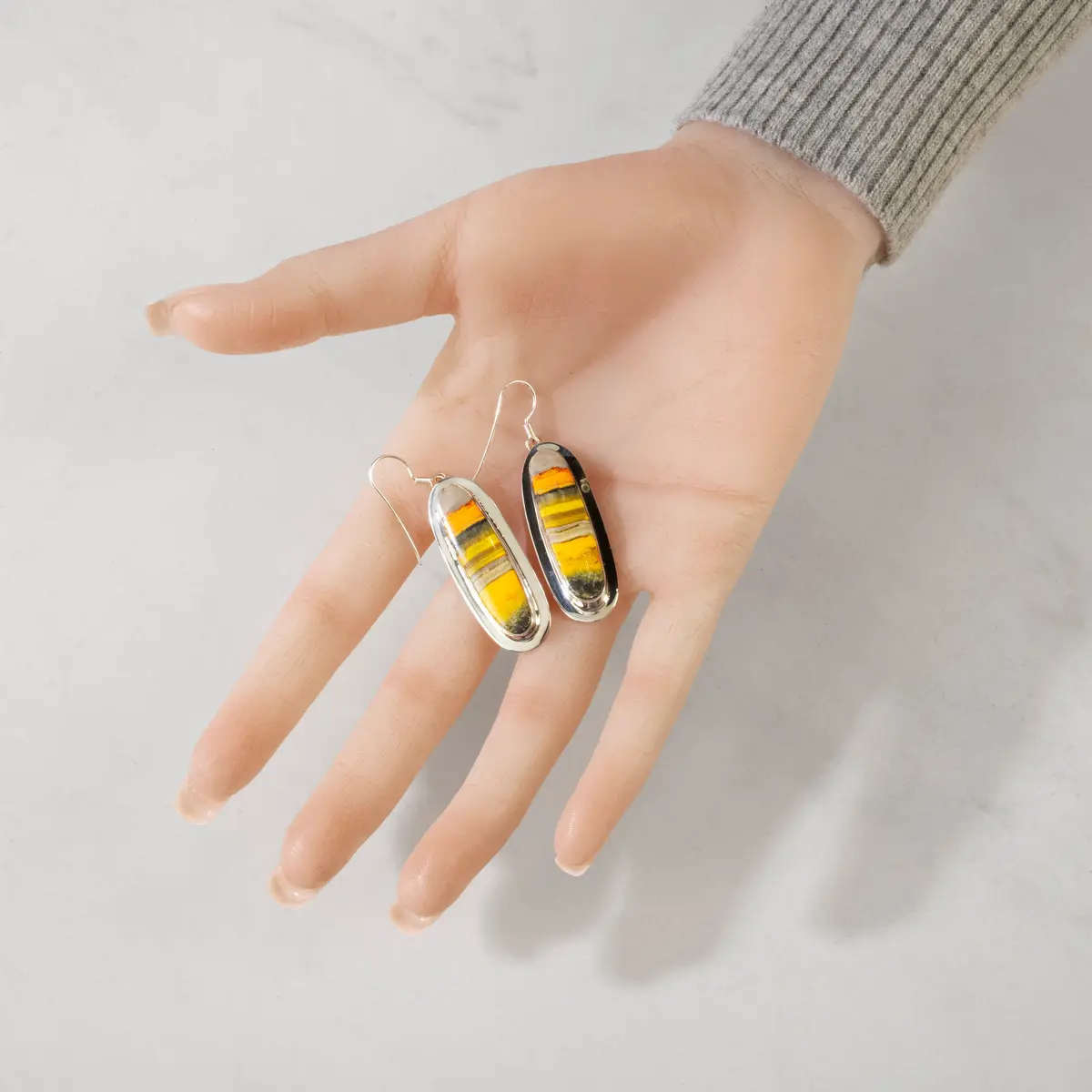 Bumblebee Jasper Dangle Usa Handemade 925 Sterling Silver Earrings With French Hook Backing 2