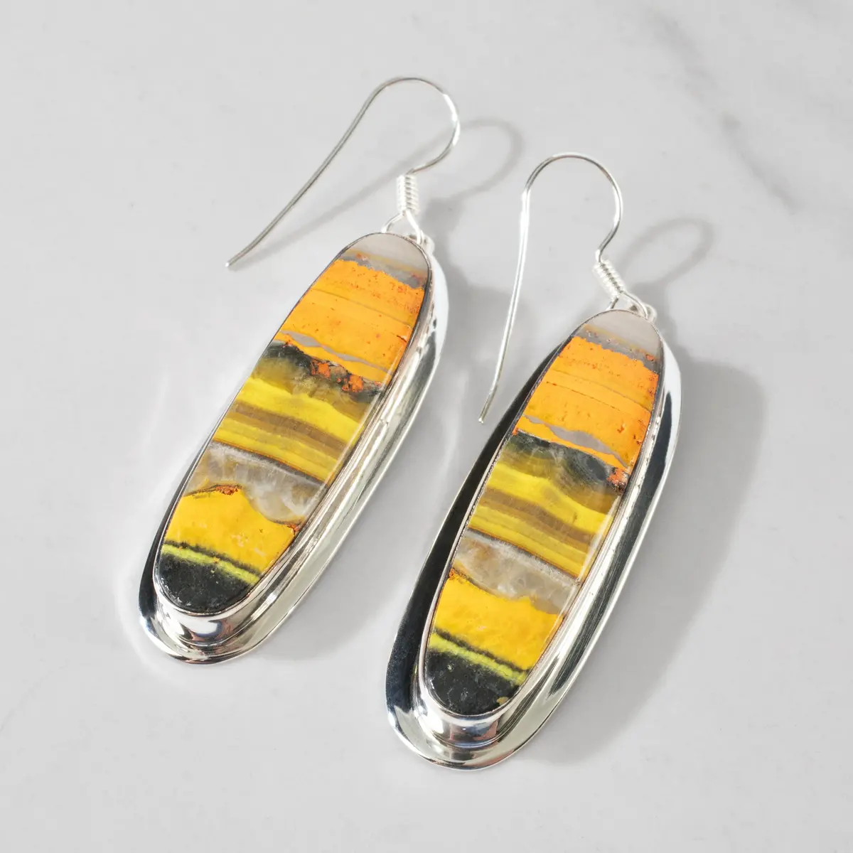 Bumblebee Jasper Dangle Usa Handemade 925 Sterling Silver Earrings With French Hook Backing 1