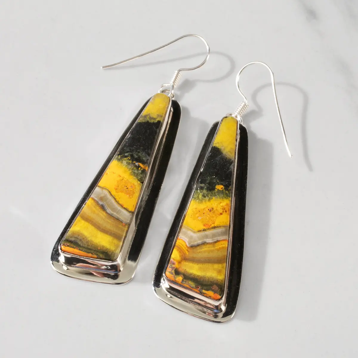 Bumblebee Jasper Dangle Usa Handemade 925 Sterling Silver Earrings With French Hook Backing 1