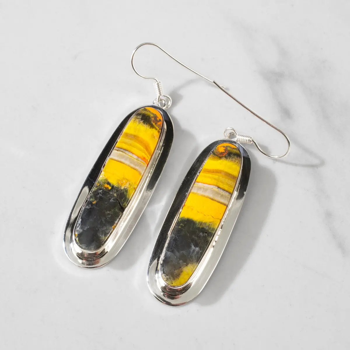 Bumblebee Jasper Dangle Usa Handmade 925 Sterling Silver Earrings With French Hook Backing 1