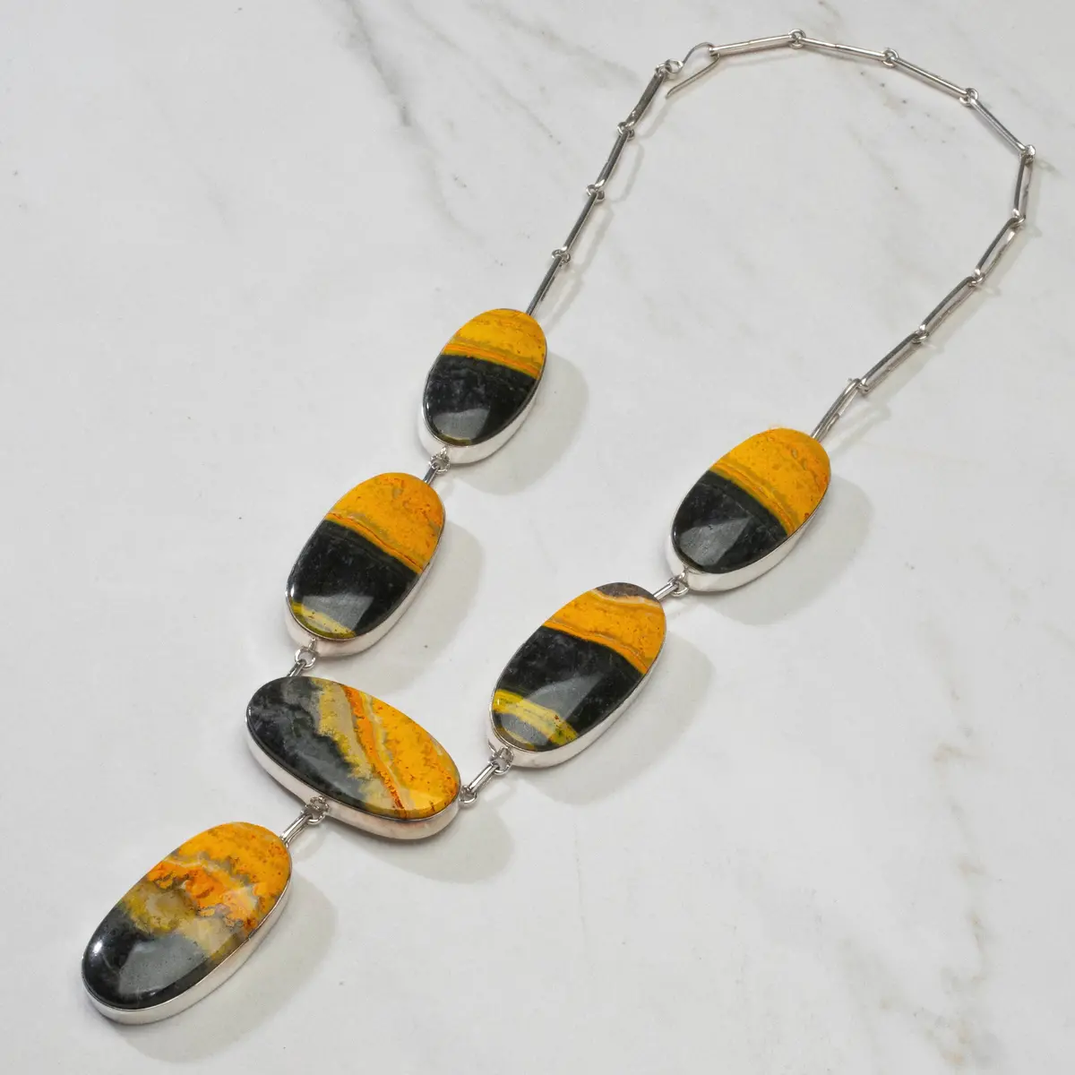 Bumblebee Jasper Oval Usa Handmade 925 Sterling Silver Necklace 1
