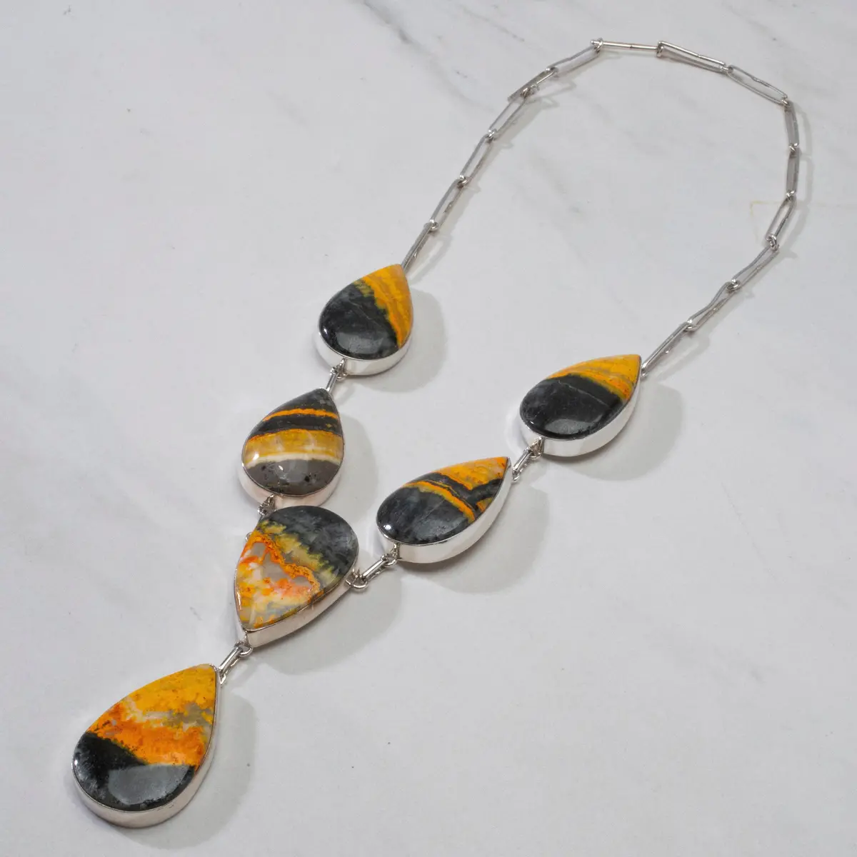 Bumblebee Jasper Teardrop Usa Handmade 925 Sterling Silver Necklace 1