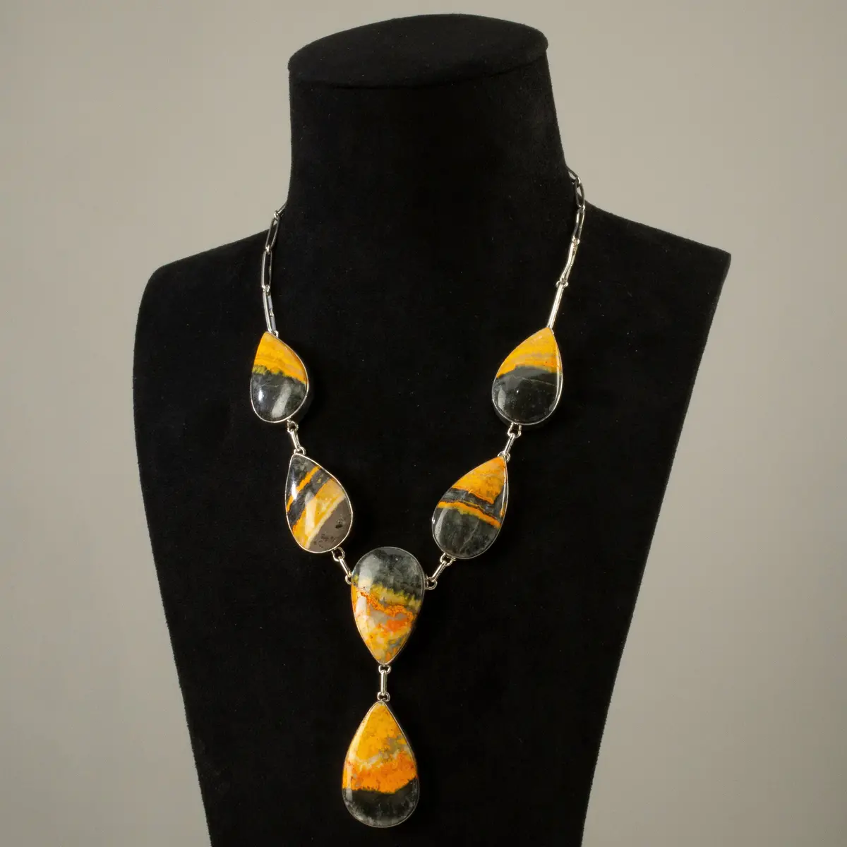 Bumblebee Jasper Teardrop Usa Handmade 925 Sterling Silver Necklace 2