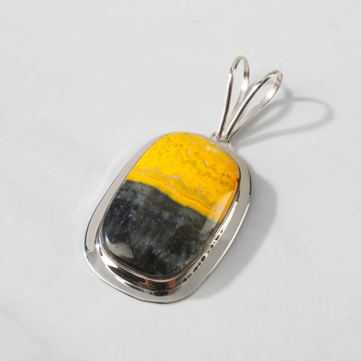 Bumbleebee Jasper Rectangular Handmade 925 Sterling Silver Pendant 1