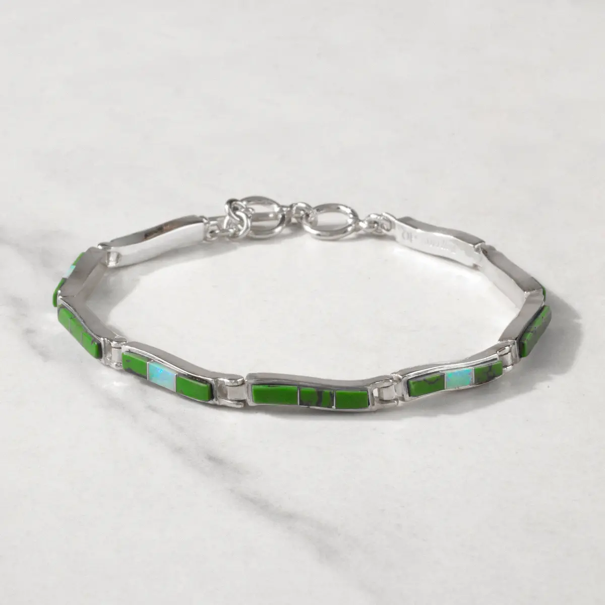 Gaspeite 925 Sterling Silver Usa Handmade Bracelet With Opal Accent 1