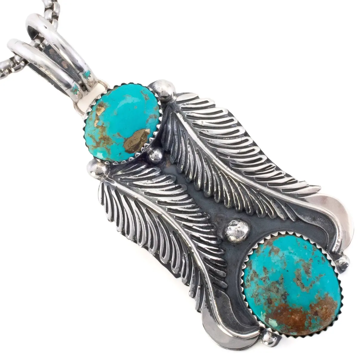 Kingman Turquoise Feather Usa Handmade 925 Sterling Silver Pendant 1