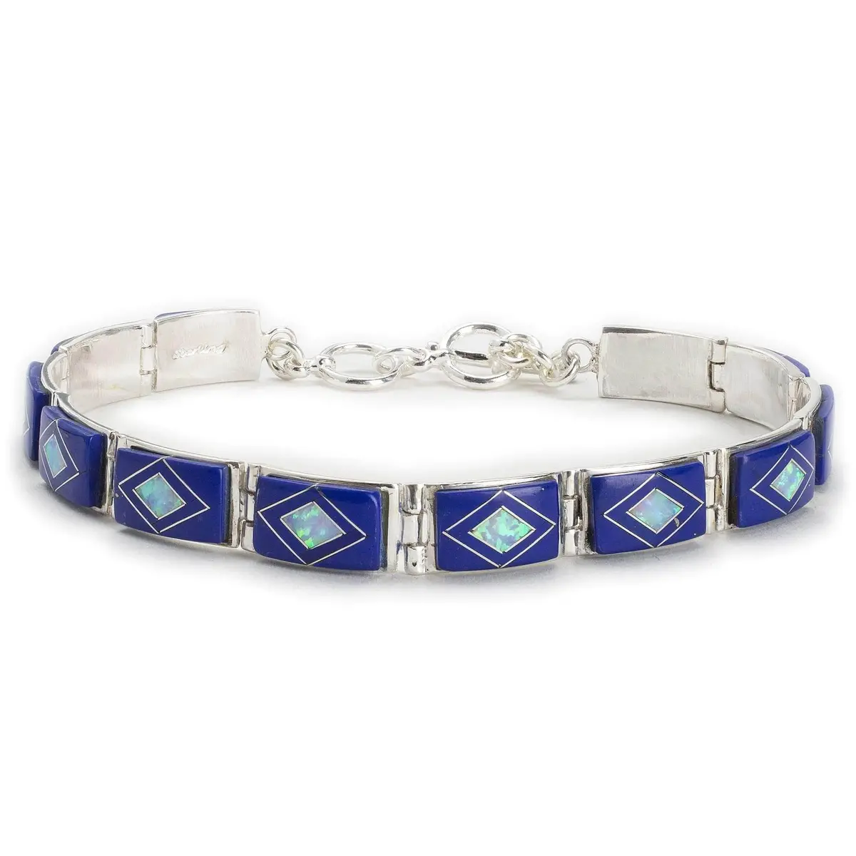 Lapis 925 Sterling Silver Bracelet Usa Handmade With Opal Accent 1