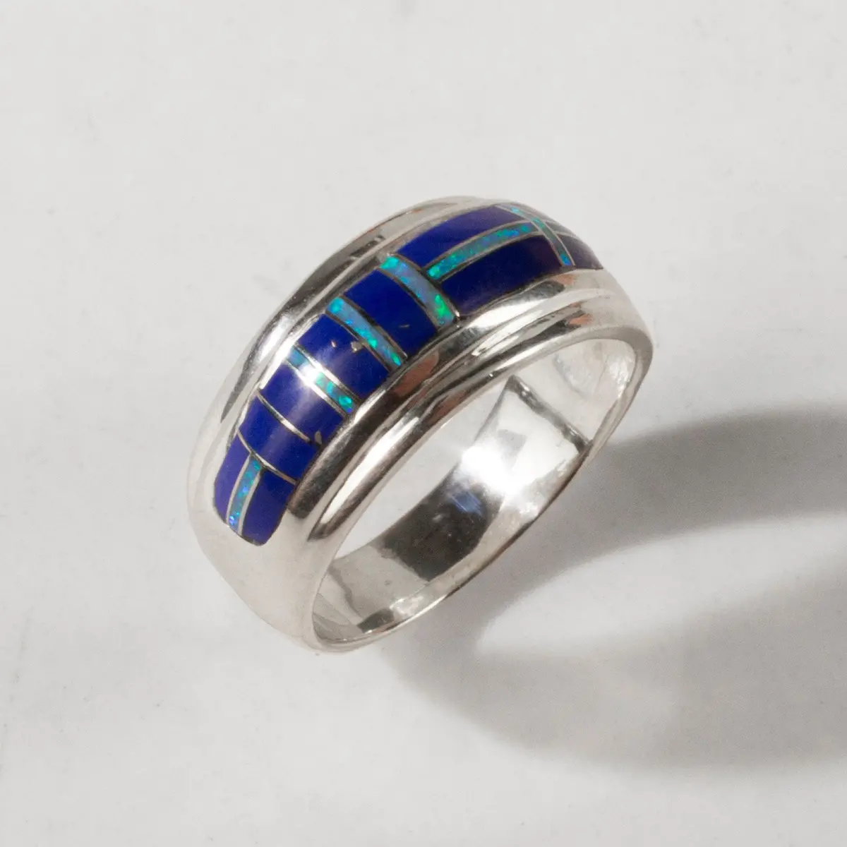 Lapis 925 Sterling Silver Ring Handmade With Laboratory Opal Accent 1