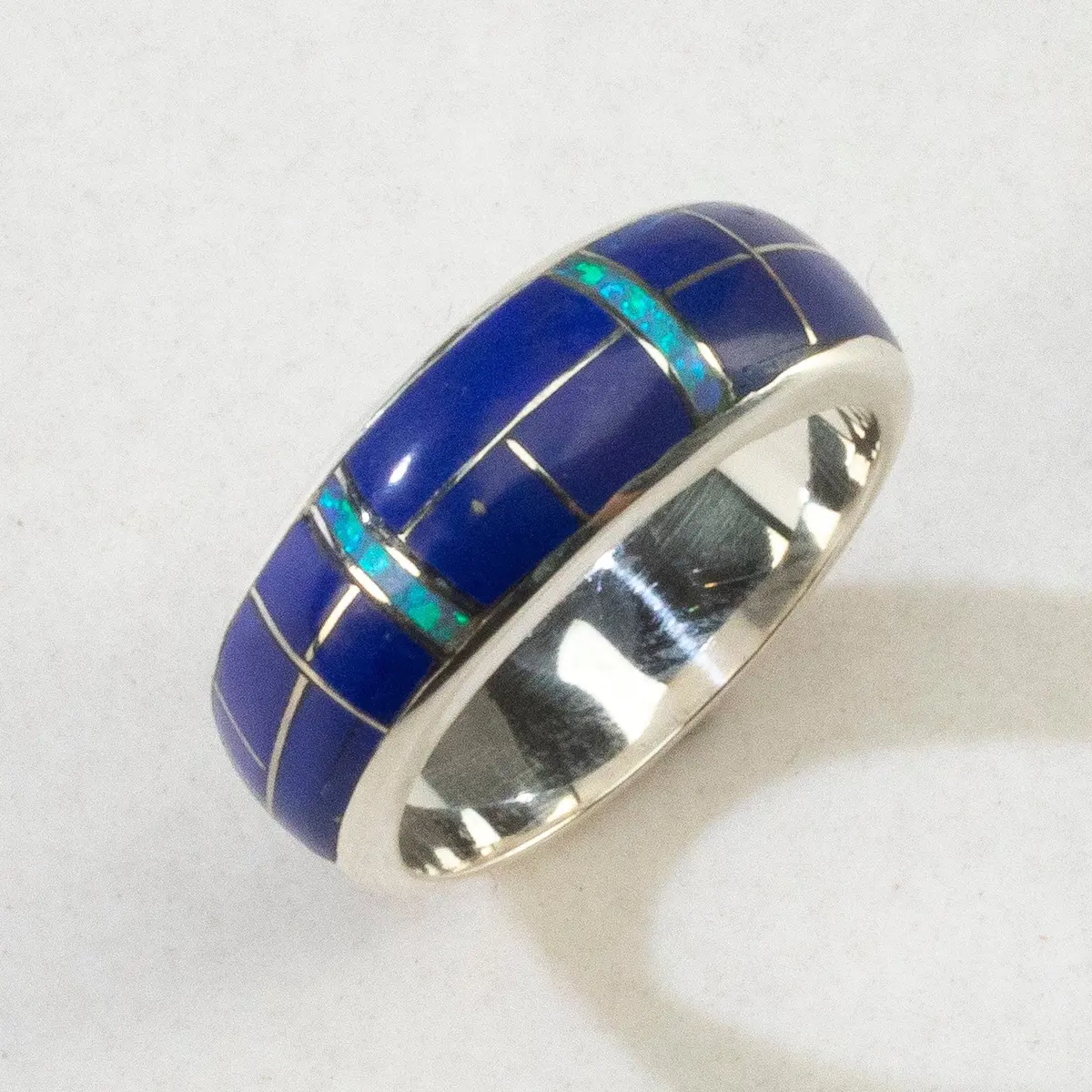 Lapis 925 Sterling Silver Ring Usa Handmade With Laboratory Opal Accent 1