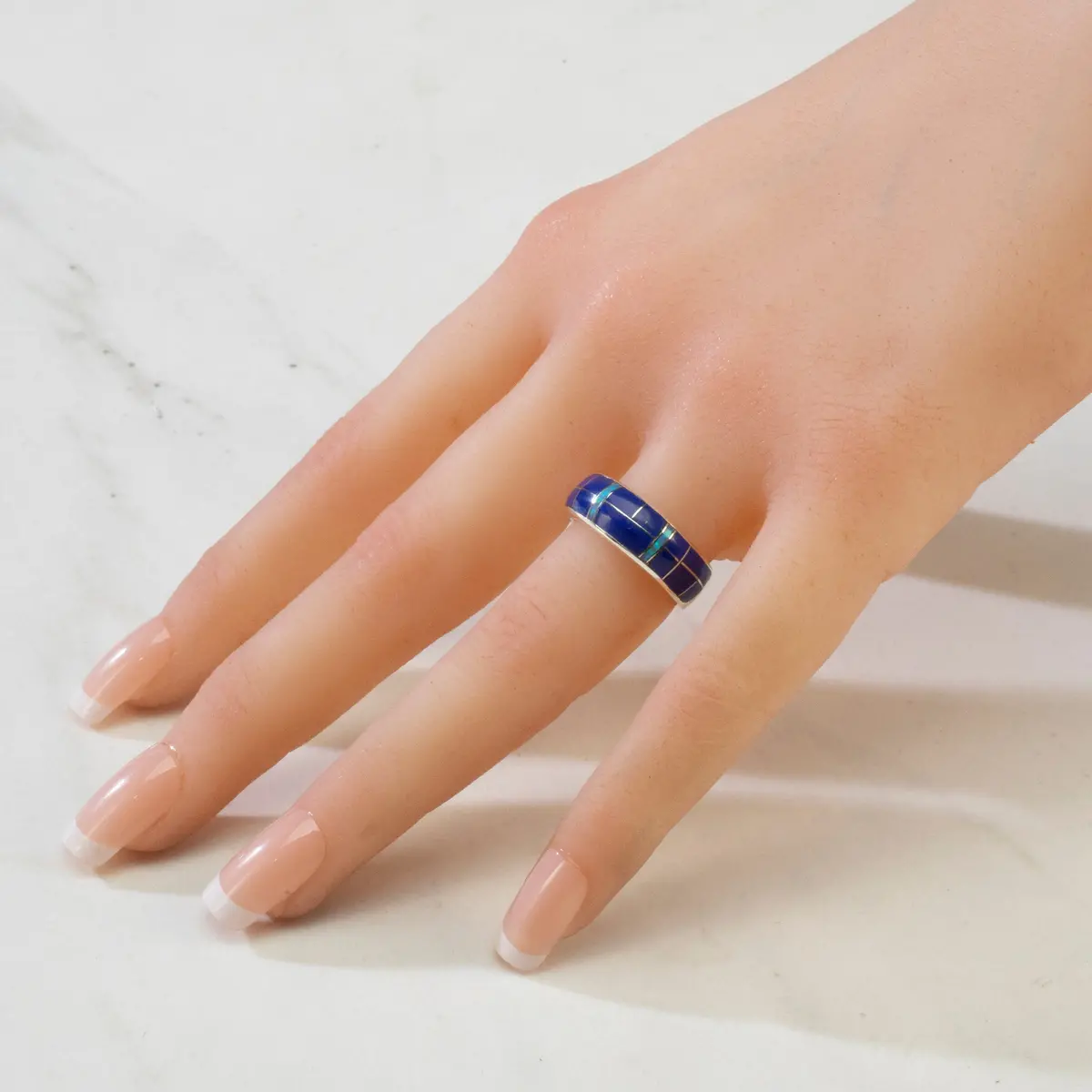 Lapis 925 Sterling Silver Ring Usa Handmade With Laboratory Opal Accent 2