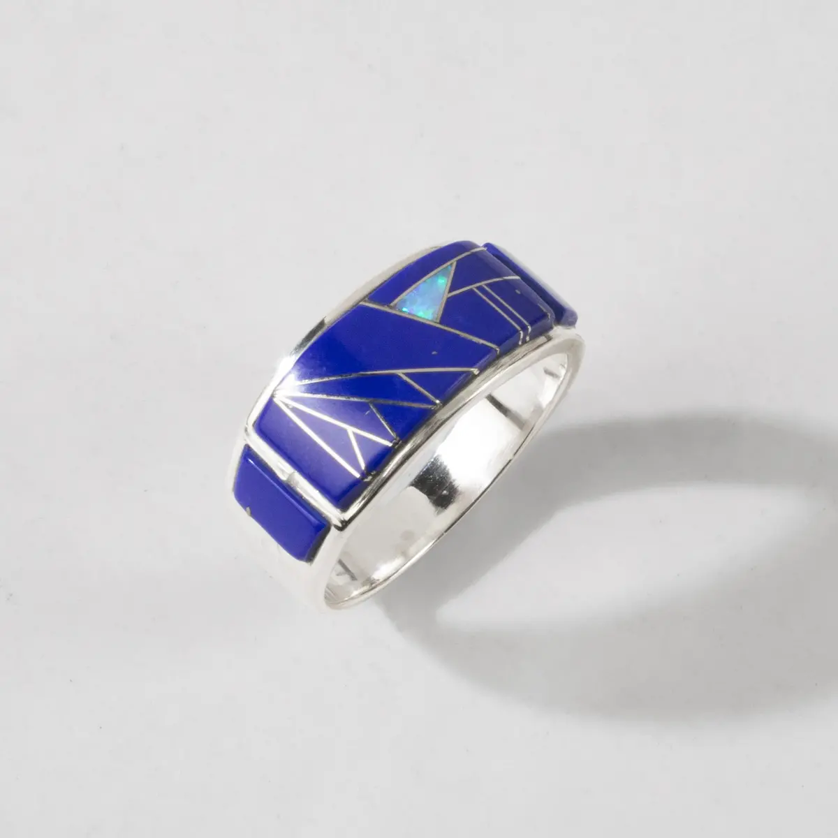 Lapis 925 Sterling Silver Ring Usa Handmade With Laboratory Opal Accent 1