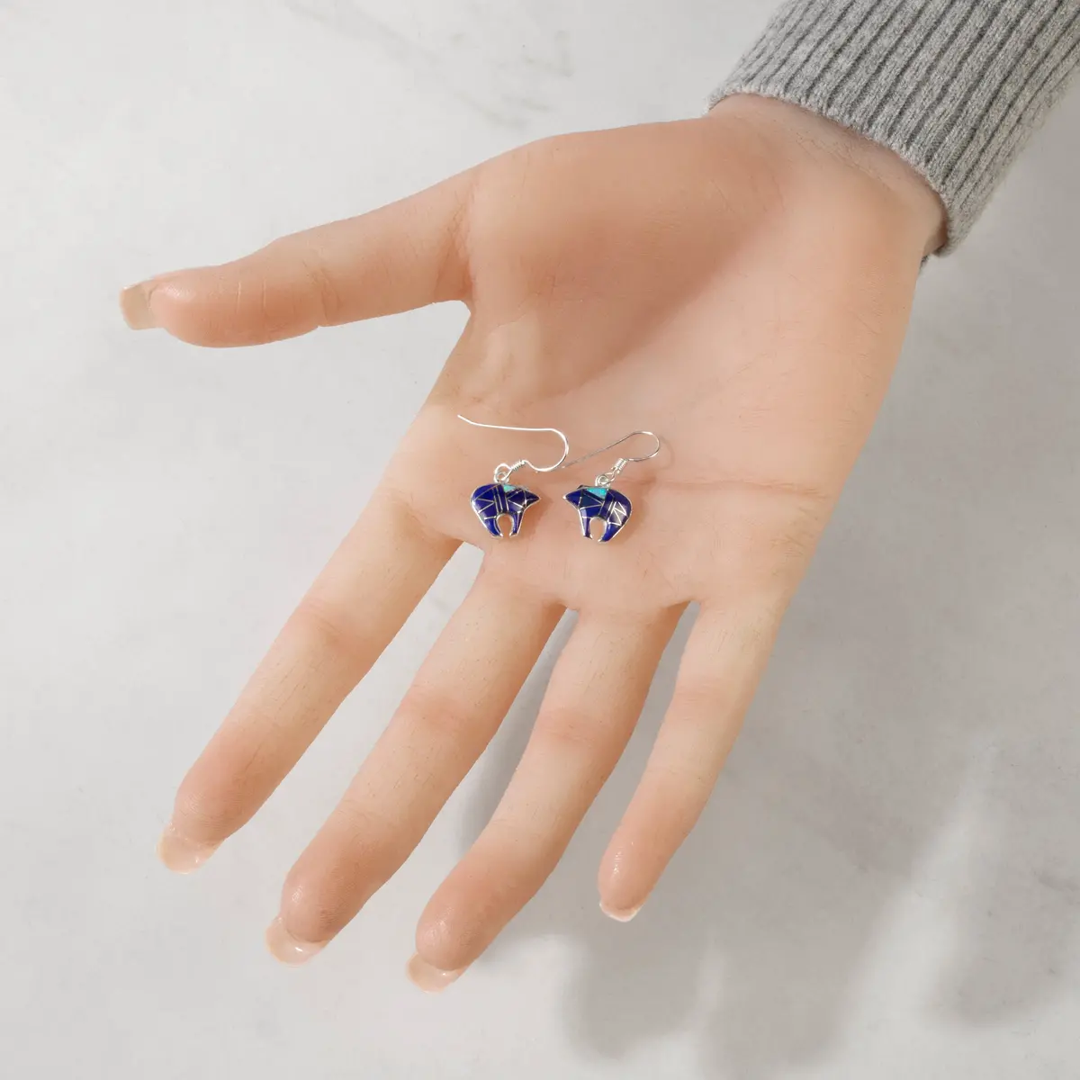 Lapis Bear 925 Sterling Silver Usa Handmade Earring With French Hook 2