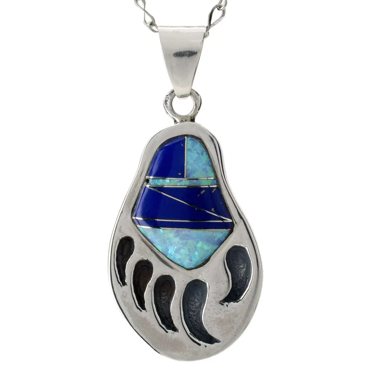 Lapis Bear Claw 925 Sterling Silver Pendant Usa Handmade With Aqua Opal Accent 1