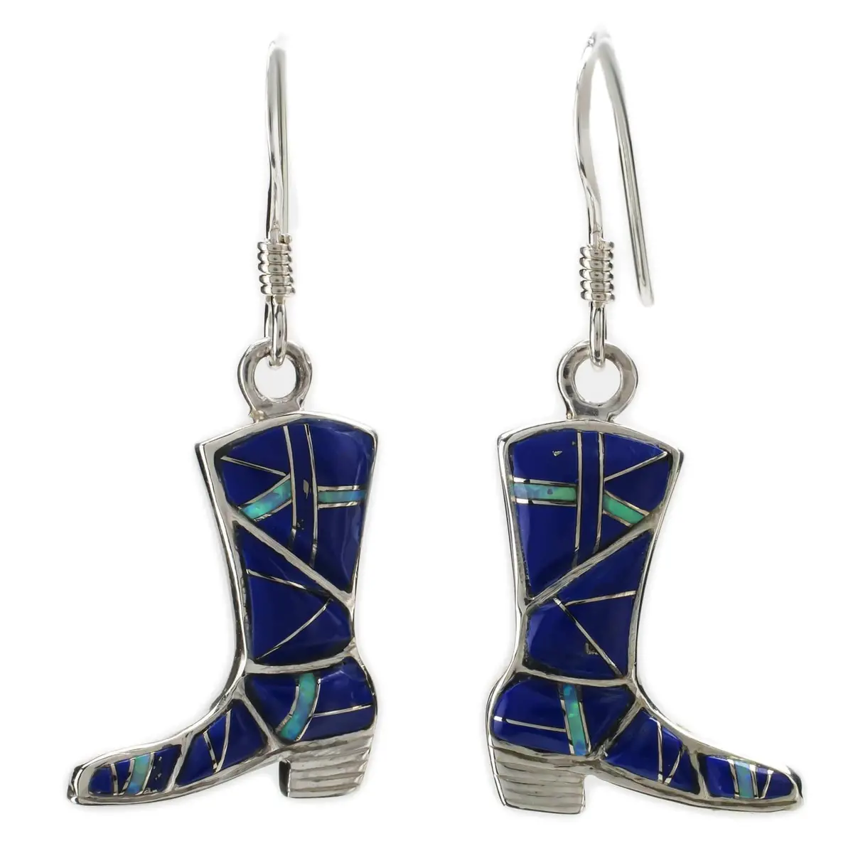 Lapis Boot 925 Sterling Silver Earring With French Hook Usa Handmade With Opal Accent 1