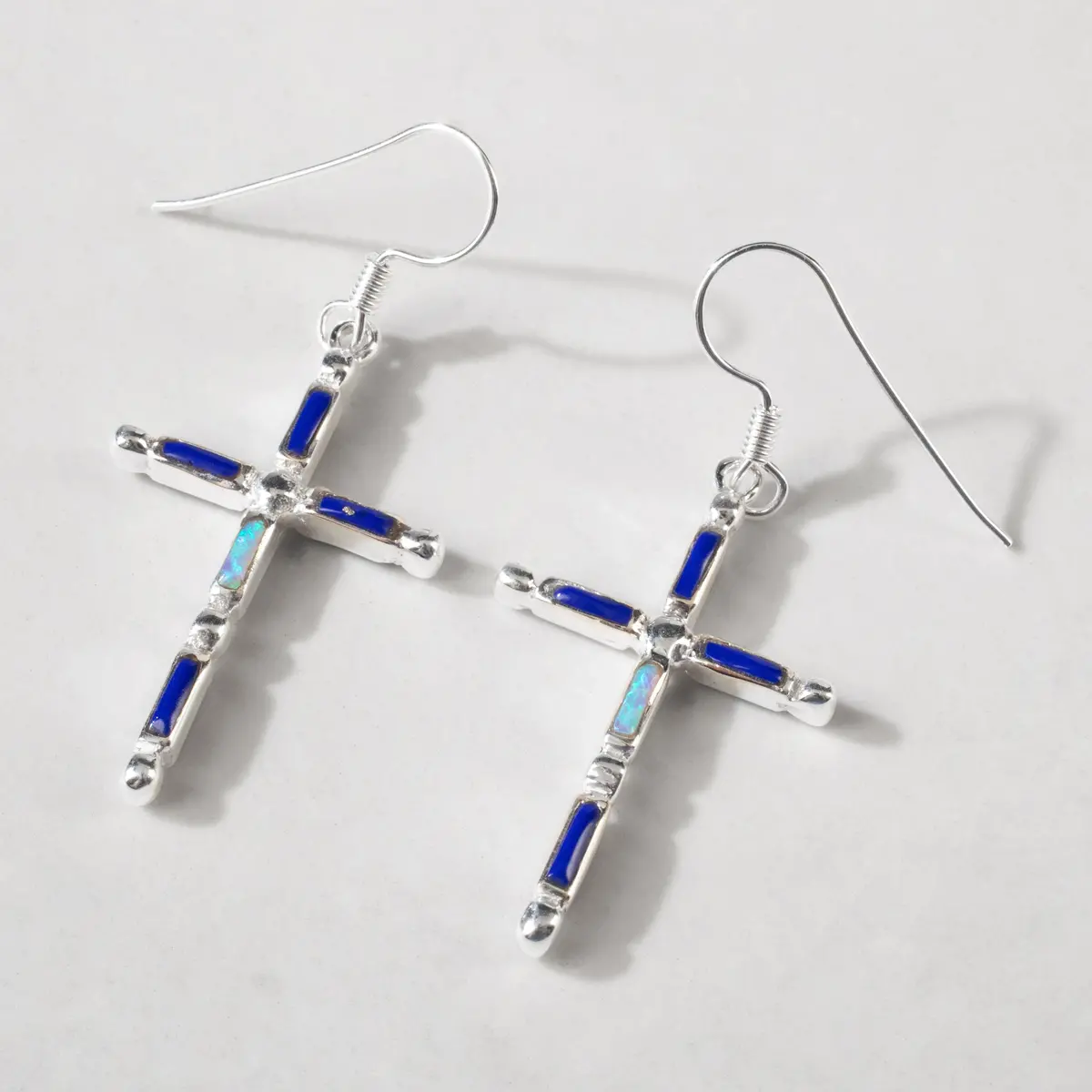 Lapis & Multi Gem Reversible Cross 925 Sterling Silver Usa Handmade Earring With French Hook 1