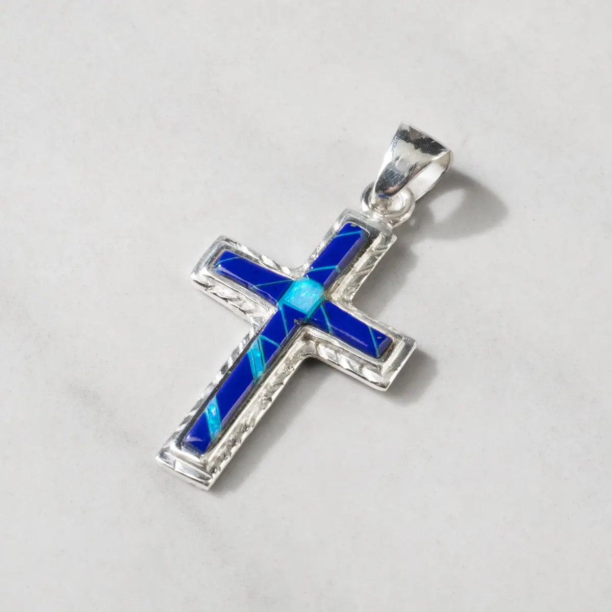 Lapis Cross 925 Sterling Silver Usa Handmade Pendant With Opal Accent 1