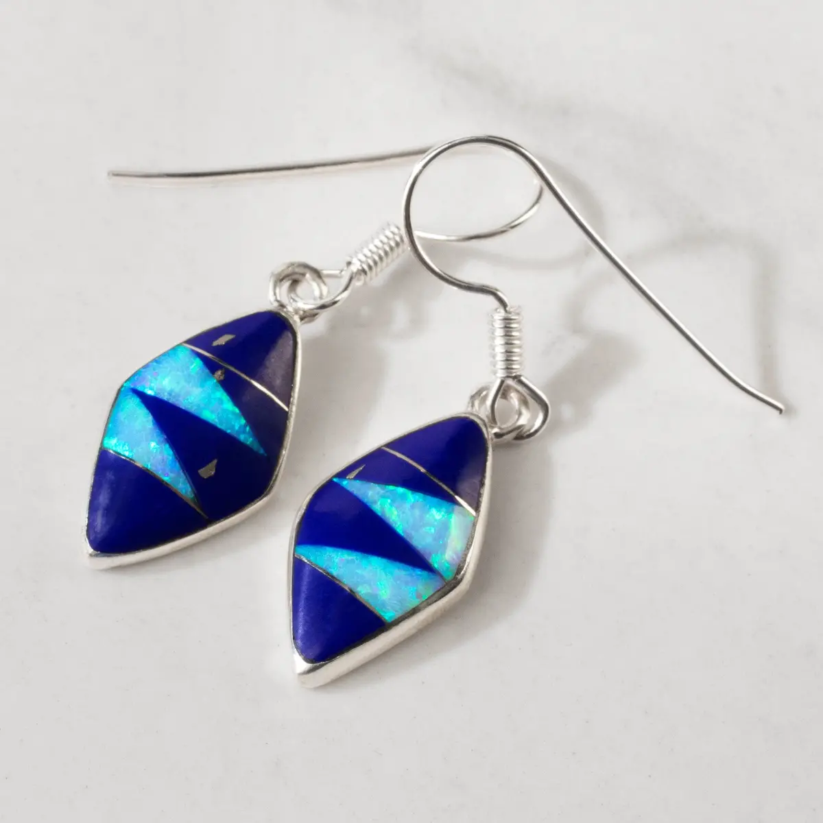 Lapis Diamond 925 Sterling Silver Usa Handmade Earring With French Hook 1