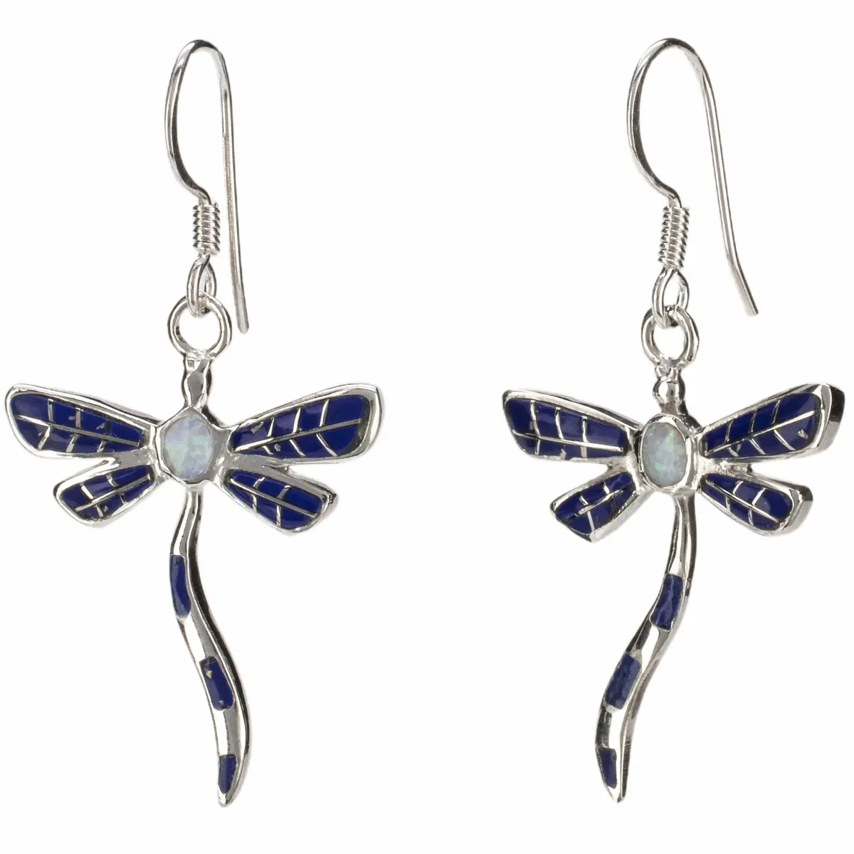 Lapis Dragonfly Earrings Handmade With Sterling Silver And Aqua Opal Accent 1